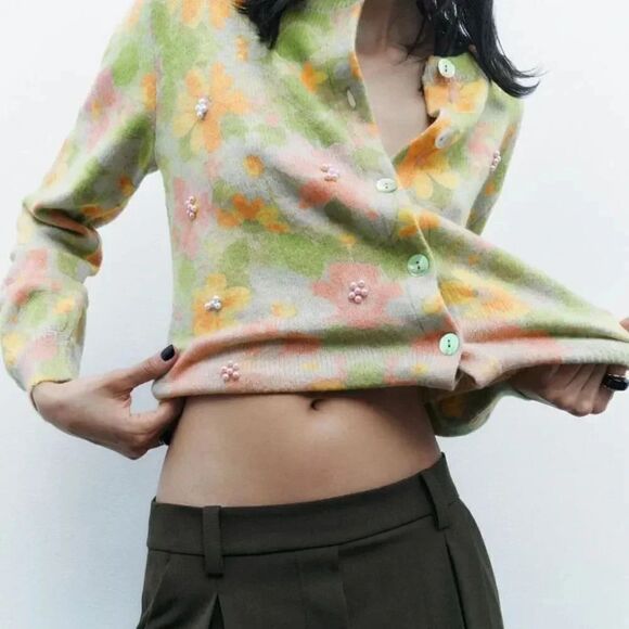 ZARA FLORAL BEADED CARDIGAN - Picture 8 of 12